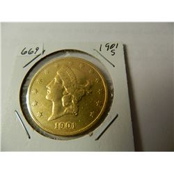 Pre-'33 Gold: 1901-S Liberty Head $20 Double Eagle, AGW=.9675 ounce, Austin, Texas Estate Hoard