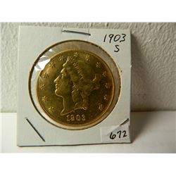 Pre-'33 Gold: 1903-S Liberty Head $20 Double Eagle, AGW=.9675 ounce, Austin, Texas Estate Hoard