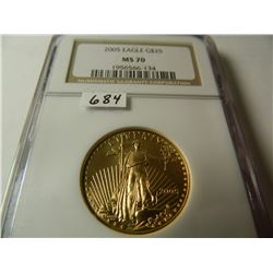 2005 Gold $25 Eagle, NGC MS70, 1/2 ounce Fine Gold