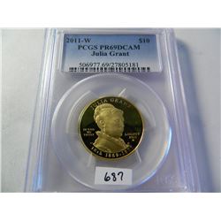 Gold 2011-W $10 Julia Grant, PCGC PR69DCAM, 1/2 oz Fine Gold