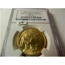 2009 Gold $50 U.S. Buffalo, NGC graded MS70 Early Releases, One Ounce Fine Gold