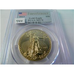 Gold 2013 $50 U.S. Eagle, PCGS MS70 First Strike, One Ounce Fine Gold