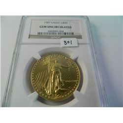 1987 Gold U.S. $50 Eagle, NGC Gem UNC, One Ounce Fine Gold