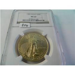 1989 Gold U.S. $50 Eagle, NGC MS69, One Ounce Fine Gold