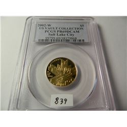 $5 U.S. Gold 2002-W Salt Lake City, PCGS PR69DCAM AGW=.242 Ounce Gold