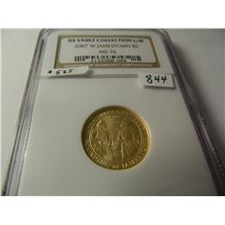 $5 U.S. Gold 2007-W Jamestown, NGC MS70 AGW=.242 Ounce Gold