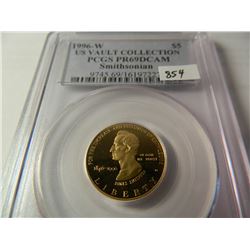 $5 U.S. Gold 1996-W Smithsonian, PCGS PR69DCAM AGW=.242 Ounce Gold