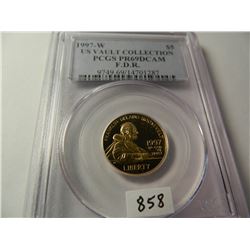 $5 U.S. Gold 1997-W F.D.R.  PCGS PR69DCAM AGW=.242 Ounce Gold