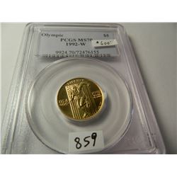 $5 U.S. Gold 1992-W Olympic  PCGS MS70 AGW=.242 Ounce Gold