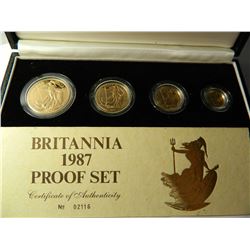 Gold 1987 Great Britain Britannia Proof Set, AGW = 1.85 ounce Gold for the Set, 4 coins