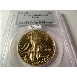 Gold 2001-W $50 U.S. Eagle, PCGS PR69DCAM, One Ounce Fine Gold