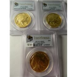 (3) Three Gold 2013 $50 U.S. Buffalo, PCGS MS69 First Strike, One Ounce Fine Gold Each