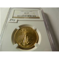 1999 Gold $25 U.S. Eagle, NGC MS69, 1/2 Ounce Fine Gold