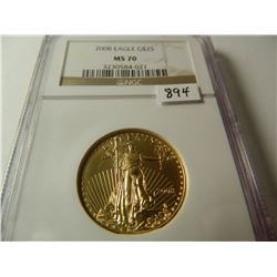 2008 Gold $25 U.S. Eagle, NGC MS70, 1/2 Ounce Fine Gold