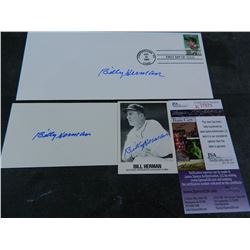 (3) Three Billy Herman Signed Flats (First Day Cover, Baseball Card & Index Card), JSA Certified