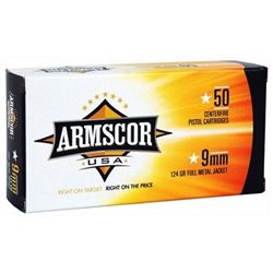 ARMSCOR AMMO,  ARMSCOR 9MM LUGER 124GR. FULL METAL JACKET 50-PACK. #a9fmj