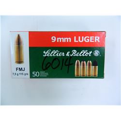 S&B Ammo, 9mm Luger, 115 Grain, Full Metal Jacket, Fifty (50) Pack