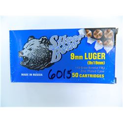 Silver Bear Ammo, 9mm Luger, 115 Grain, Full Metal Jacket, Round Nose, Zinc Plated, (50) Per Pack