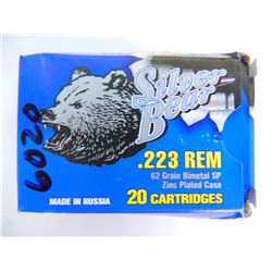 Silver Bear Ammo, .223 Remington, 62 Grain, Soft Point, Zinc Plated, Twenty (20) Per Pack