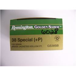 .38 Special (+P) Remington Golden Saber 125 grain, 25 Centerfire Cartridges.