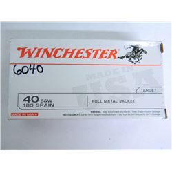 Winchester Ammo USA, .40SW, 180 Grain, Full Metal Jacket, Truncated Cone, Fifty (50) per Pack