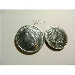 (2) Two One Ounce 99.5% Pure Zinc Bullion Rounds, Both One Money, Morgan Head