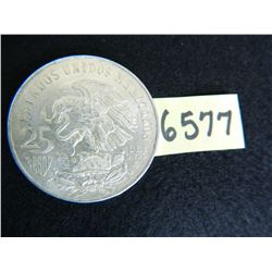 1968 Mexico 25 Pesos Olympics Coin, Actual Silver Weight = .5209 Ounce