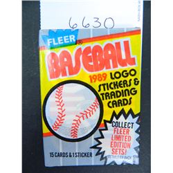 (6) Six Unopened Packs of 1989 Fleer Baseball Cards, 15 cards plus one sticker per pack, all one $