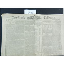 1867 New York Tribune Newspaper, 8 pages, Guaranteed 148 Years Old!