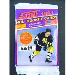 Six (6) Unopened Packs of 1991 Score NHL Hockey Cards, 15 cards per pack, all one money