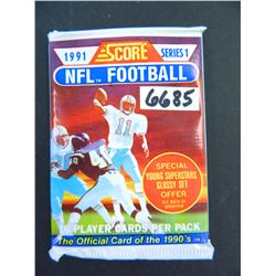 Six (6) Unopened Packs of 1991 Score Series 1 NFL Football Cards, 16 cards per pack, all one money