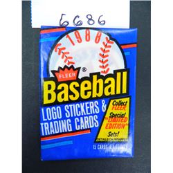 Six (6) Unopened Packs of 1988 Fleer Baseball Cards, 15 cards and 1 sticker per pack, All One Money