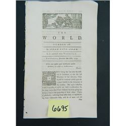 1754-1755 The World, 6 page newspaper, London. GUARANTEED 260 years old! wow!