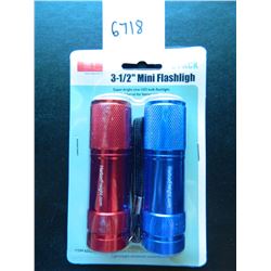 NEW IN BOX, package of two 3.5" Mini Flashlights, Bright Nine LED Bulbs, Knurled Barrel, Aluminum