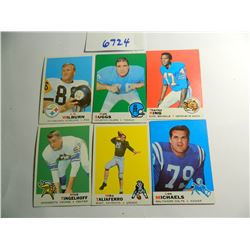 Six (6) 1969 Topps Football Cards, All One Money