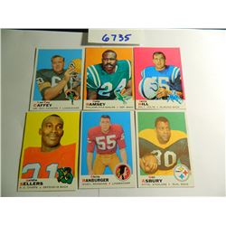 Six (6) 1969 Topps Football Cards, All One Money