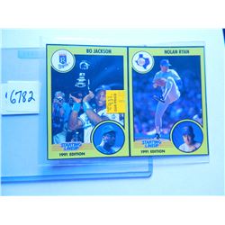 1991 Starting Lineup Panel, UNCUT, Bo Jackson & Nolan Ryan, stats on back