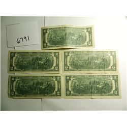 Five (5) 1976 $2 Bills, All One Money