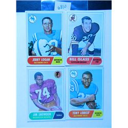 Four (4) 1968 Topps Football Cards incl. #154 Bill Glass, #47 Jerry Logan, #204 Tony Lorick and #212