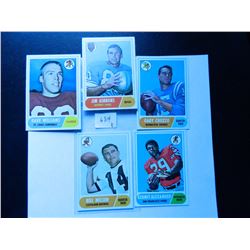 Five (5) 1968 Topps Football Cards incl. #218 Dave Williams, #208 Jim Gibbons, #191 Kermit Alexander