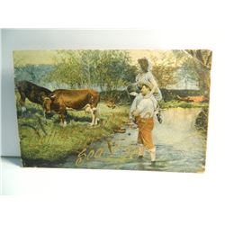 Turn of the Century Postcard, handwritten on front  Goinga' milking in Sealy, Texas  estate find!