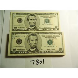 ONE HUNDRED (100) Sequentially Numbered 1999 $5 Bills, All One Money