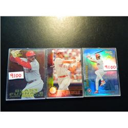 Three (3) Juan Gonzales (Rangers) Baseball Cards: 1997 Fleer Metal Universe Blast Furnace, 1996