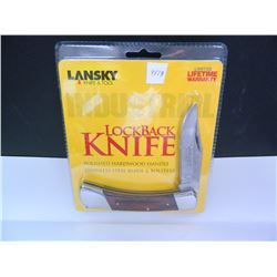 Lansky 4.88" closed Lockback. ss clip blade, polished hardwood handles, LSKN015