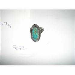 RARE 1930'S NATIVE AMERICAN SILVER & TURQUIOSE HAND-CRAFTED RING-TOTAL WEIGHT IS 4.7 GRAMS!! RING CA