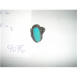 RARE 1930'S NATIVE AMERICAN SILVER & TURQUIOSE HAND-CRAFTED RING SIZE 6-TOTAL WEIGHT IS 5.0 GRAMS!!