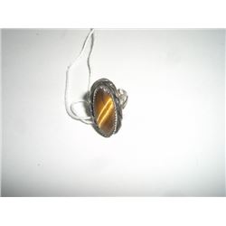 RARE 1930'S NATIVE AMERICAN SILVER & TIGER-EYE HAND-CRAFTED RING-TOTAL WEIGHT IS 5.4 GRAMS!! RING CA