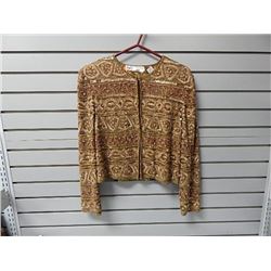 Scala 100% Silk Tan beaded Evening Jacket