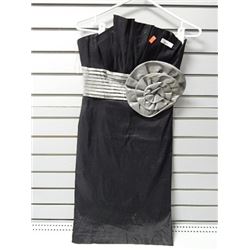 Med Daisy Strapless Black with silver bow cocktail dress
