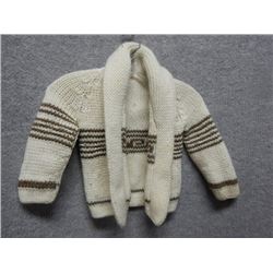 SWEATER - CHILD;S -  HAND KNITTED WOOL - CREAN/BRON STRIPS - SZ ~ 5?